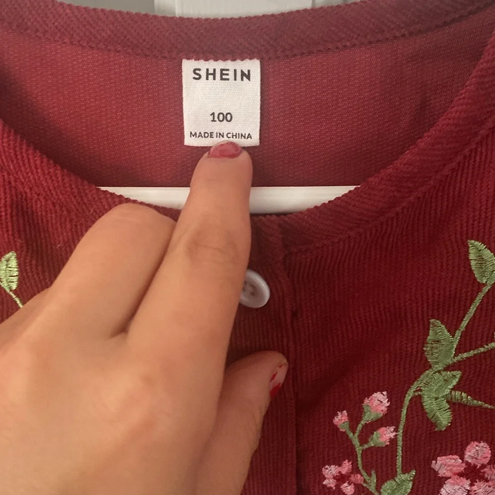Burgundy Toddler corduroy embroidered floral Dress